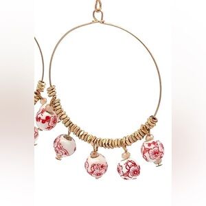 Urban Meets Far East Elegant Gold and Red Beaded Hoop